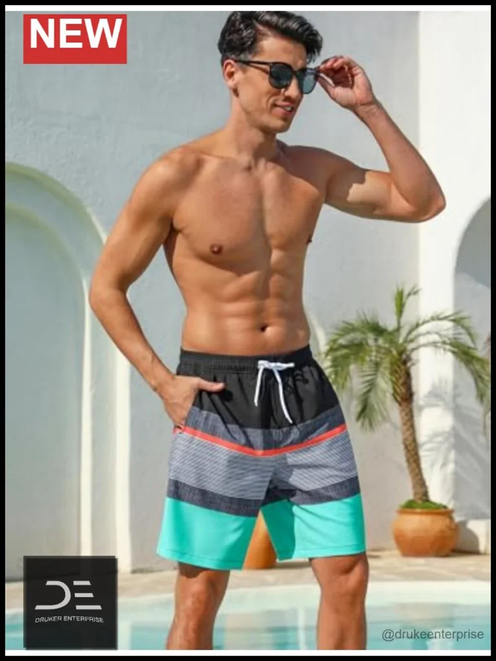 Mens Swim Trunks Quick Dry 9 Inch Beach Shorts with Zip Pockets